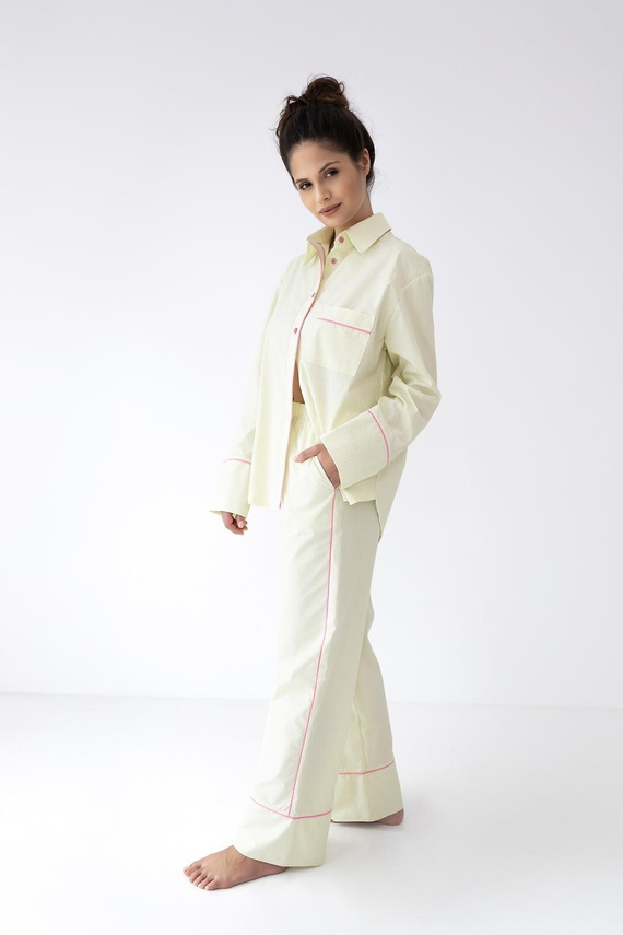 Дамска пижама Sensis Raven лайм – памучен комплект с риза и панталон