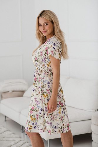 Lovely Dress Рокля за бременни и кърмачки, къс ръкав Milk&Love, кремава на цветя