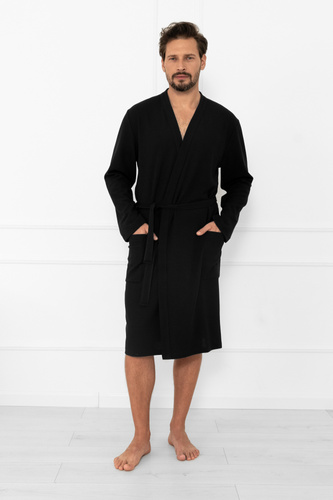 Мъжки халат Bono Италианска мода черен - с колан, релефен модел, елегантен и удобен
