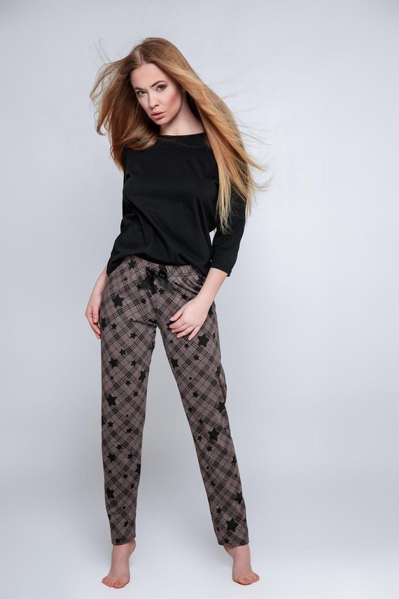 Дамска пижама Sensis Reach For The Stars - черно-кафява