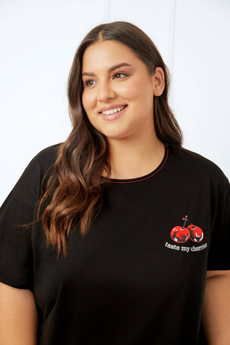 Cherry Дамска пижама с къс ръкав и къс панталон Италианска мода - черно/принт