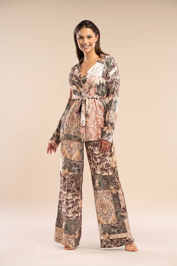 Пижамен панталон Forever Belle Reverie каки - сатенирана вискоза, елегантен и удобен