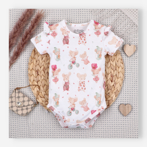 Бебешко боди Nini Little Mouse органичен памук копчета на рамо къс ръкав