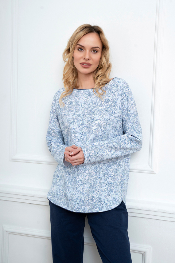 Gracjela Дамска пижама с дълъг ръкав и дълъг панталон Италианска мода - син/зелен принт