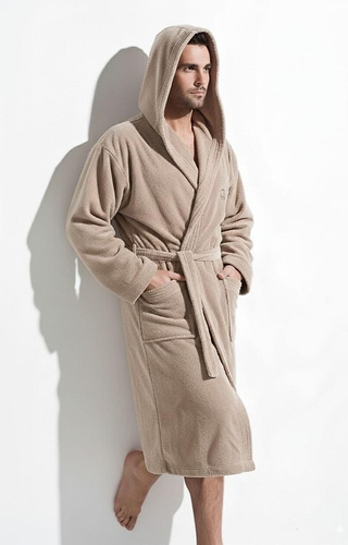Мъжки халат Iwo L&amp;L капучино - мек с качулка и джобове