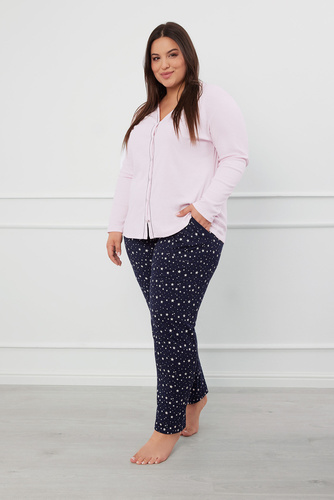 Libra Дамска пижама с дълъг ръкав и панталон Италианска мода - розово/принт 