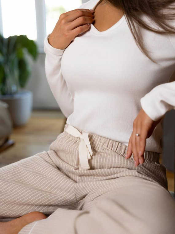 Дамска фланелена пижама Dinah Sensis - кремаво-бежова