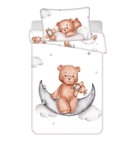 Памучно спално бельо Teddy bear moon Jerry Fabrics, бяло/сиво