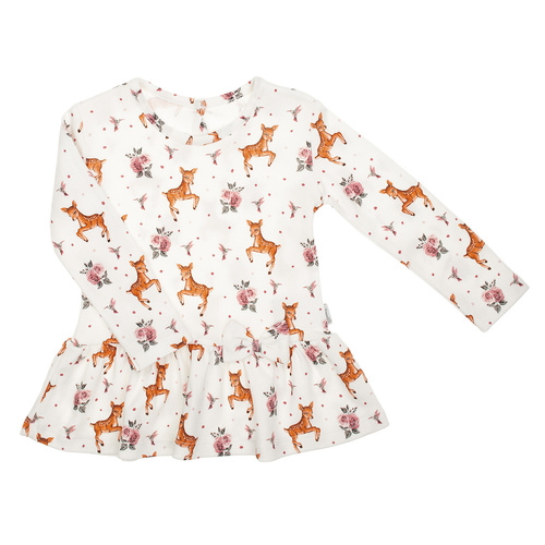 216138 Лала – Блуза за момичета Nicol, памучна, с дълъг ръкав, с бежов принт