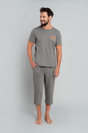 Marek Мъжка пижама с къс ръкав и 3/4 панталон Италианска мода - среден меланж