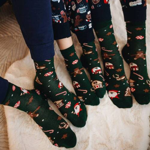 S136D Коледни дълги чорапи Италианска мода - зелено/кафяво/червено