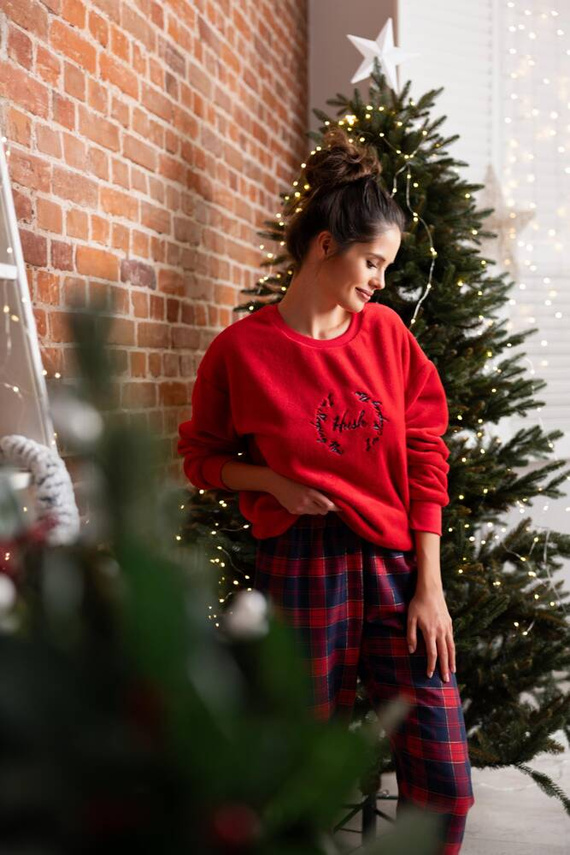 Дамска пижама Cordelia Sensis - тъмносиньо-червена