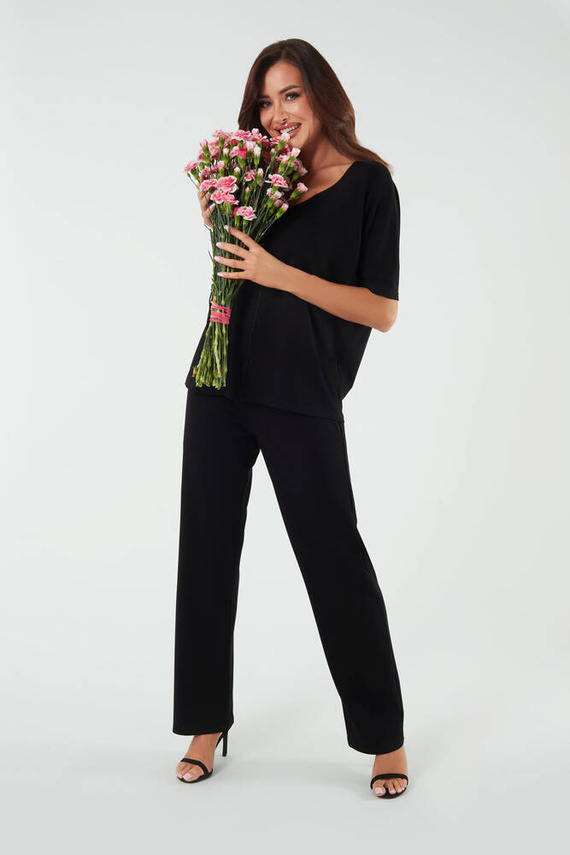 Soler Дълъг панталон за жени Италианска мода - черен