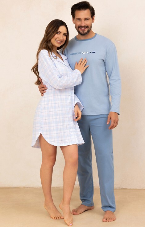 168 Дамска риза Regina, синя - 100% памук, дълъг ръкав, кариран модел