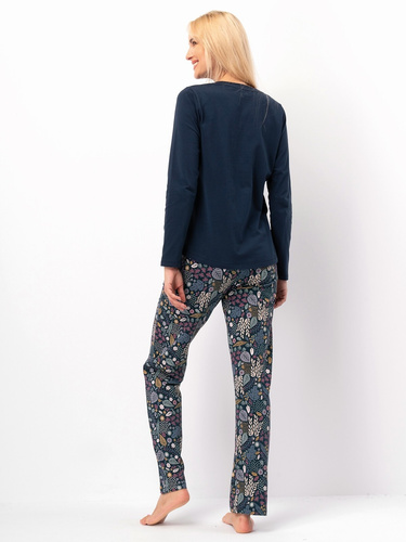 Дамска пижама Key LNS 570 тъмно синьо - памук, дълъг ръкав, елегантна