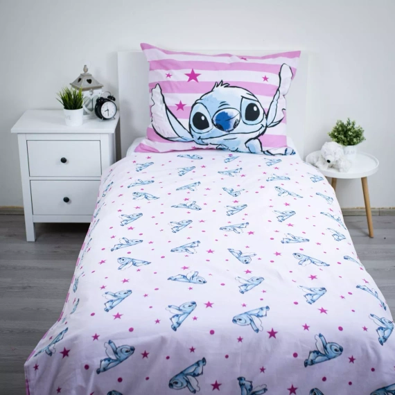 Спален комплект Lilo i Stitch JF24 140x200 розов със звезди 100% памук