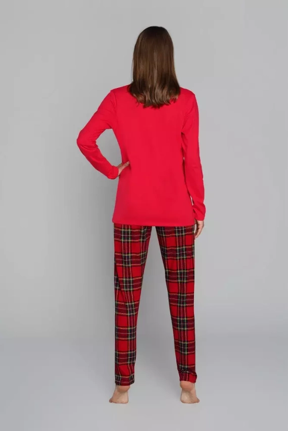 Дамска пижама Zorza с дълъг ръкав и панталон Италианска мода - червено/принт 