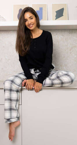 Дамска фланелена пижама Blanche Sensis - черна