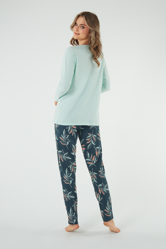 Julietta Дамска пижама с дълъг ръкав и дълъг панталон Италианска мода - шам-фъстък/принт