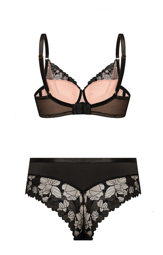 Бразилски слипове Hanna Mefemi – високи, дантелени, с бежова мрежа