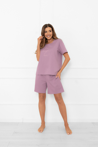 Дамска пижама Ksara Italian Fashion - памук, къс ръкав и къси панталони - heather