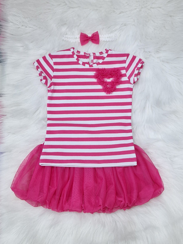 Блуза Gracja, къс ръкав, Bambarillo, райе, сърце от амарант