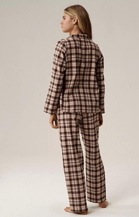 NLP-505 Дамска пижама Atlantic Brown - фланелена, с копчета, карирана, памучна