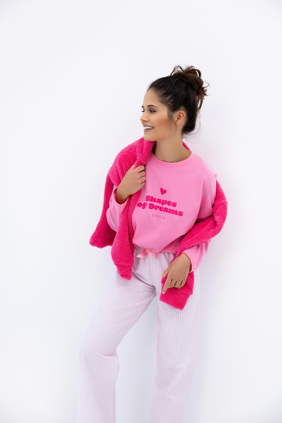 Дамска пижама Malaya Sensis - памучна тениска и дълъг панталон с панделка