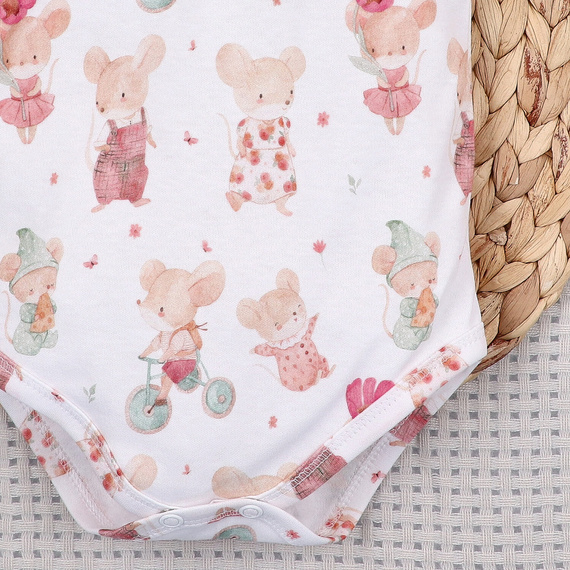 Бебешко боди Nini Little Mouse органичен памук копчета на рамо къс ръкав