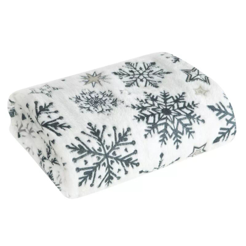 Коледно одеяло Eurofirany, бяло, тъмносини снежинки – меко микрофибърно одеяло, 240 г/м²