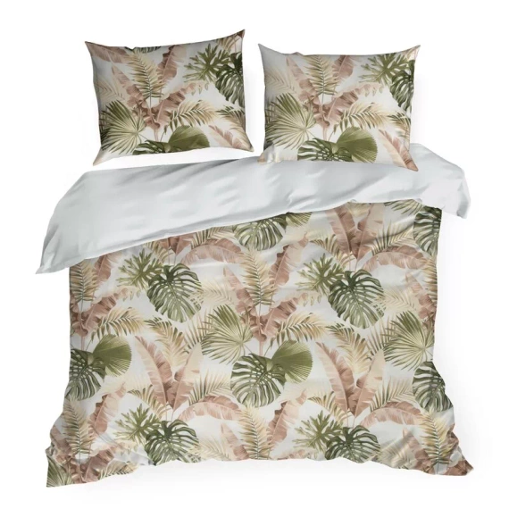 Пролет 29 Цветя спално бельо сатен евро пердета бяло/зелено