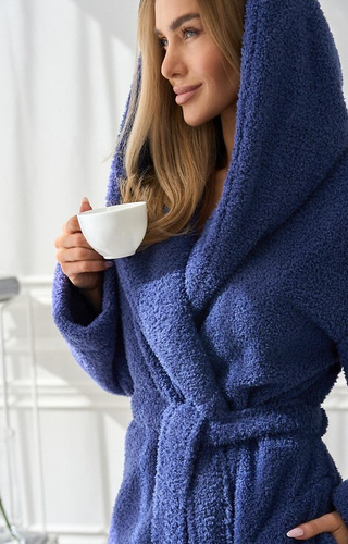 2555 Дамски халат Heaven L&amp;L с качулка, тъмносин - Комфорт и стил