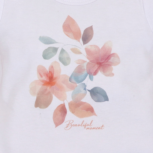 ABN-5422 Kolorowe kwiatki Bluzka z bawełny organicznej Nini biały