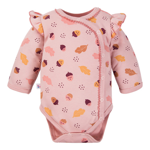 Бебешко боди Fluffy Tails Eevi – Розово, дълги ръкави, волани