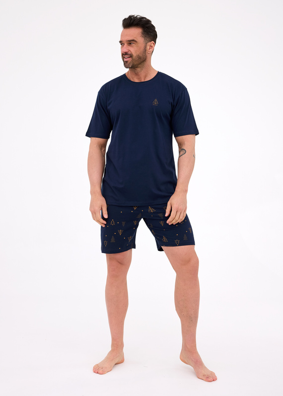 326/297 Мъжка пижама Night Cornette - Коледа, Памучна, Тъмносини панталони с мотив на коледна елха