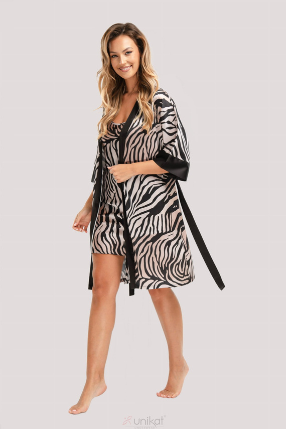 Сатенен халат Braga Unikat – зебра, елегантен, с колан