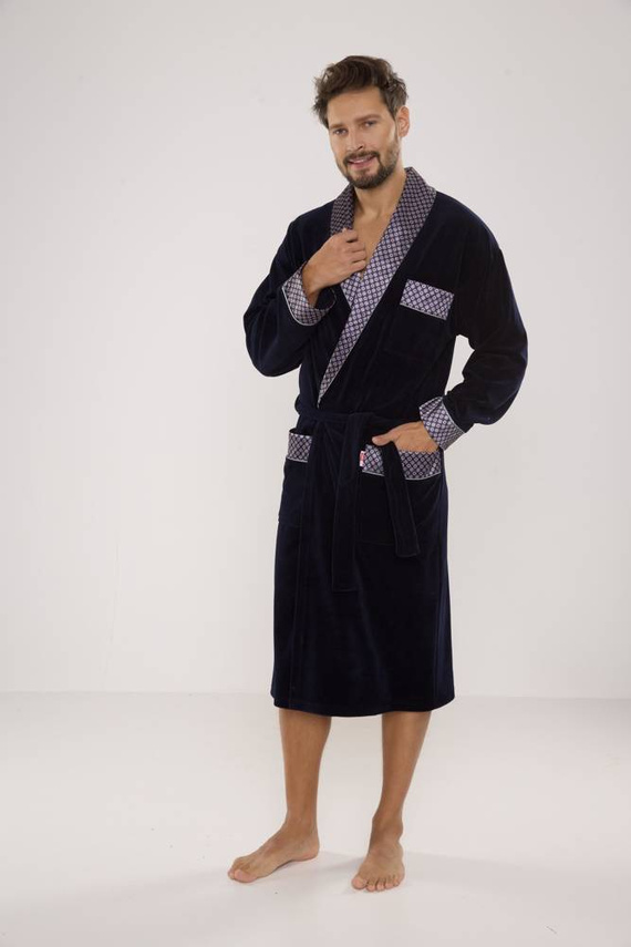 773 Мъжки форекс халат за баня Bonjour - тъмносин