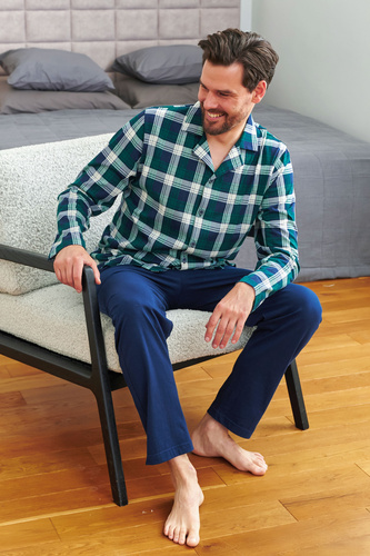 Doctor Nap 7367 – Мъжка памучна пижама с карирана риза | 100% памук, полско производство - смарагд