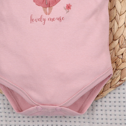 Бебешко боди Nini Little Mouse органичен памук копчета на рамо къс ръкав