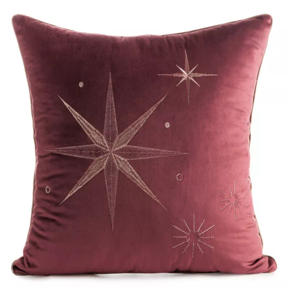 Глава 259 Коледна калъфка за възглавница Eurofirany – бордо кадифе със звезда от шампанско