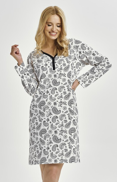 3453 Дамска нощница Aida Taro – памук, дълъг ръкав, рипсено деколте