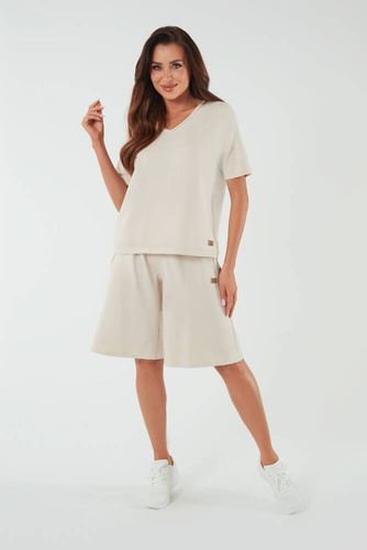 Madri Блуза с къси ръкави Италианска мода - бежова 