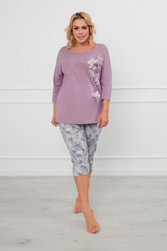 Ibena Дамска пижама с 3/4 ръкав, 3/4 панталон Италианска мода - heather/print