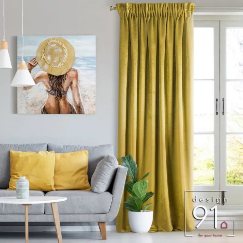 Тейлър кадифена завеса готова на лента Design91 горчица