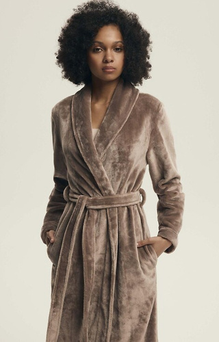 43595 Дамски халат Dextra Henderson Coffee - мек, с връзки, дължина до коляното