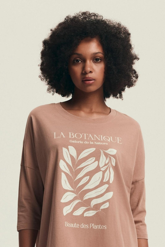 43692 Дамска памучна риза Dextra Henderson с прасковено синьо, 3/4 ръкав, щампа