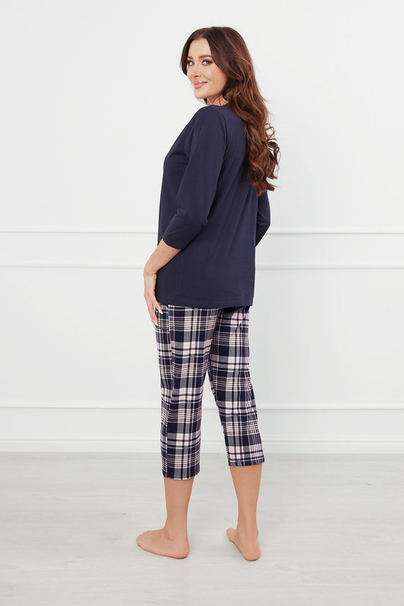 Dona Дамска пижама 3/4 ръкав, 3/4 панталон Италианска мода - тъмносиньо/печат