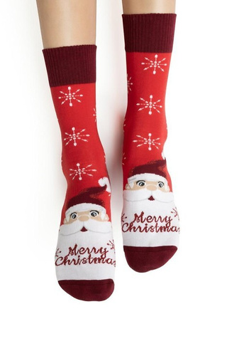 ART.136 Коледни дамски чорапи Steven red 136 – памучни, топли, зимен десен