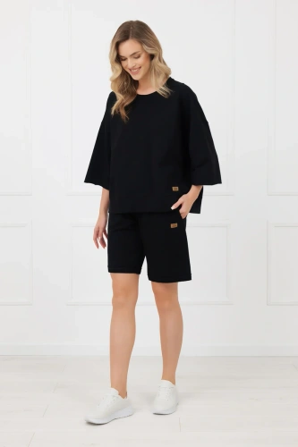 Дамски памучни къси панталони Kaori Italian Fashion с джобове, черни