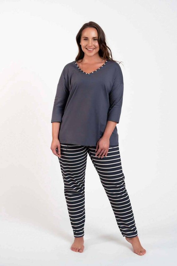 Betty Дамска пижама с 3/4 ръкав и дълъг панталон Италианска мода - графит/графит